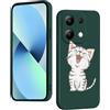 WOKEZ Cover per Xiaomi Redmi Note 13 4G, Protezione Liquido Silicone Custodia per Redmi Note 13 4G con Gattino, Morbida Antigraffio Full Body Case Protettiva-Verde07