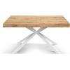 Tavolo CAMAIORE in legno, finitura rovere rustico e base a X in metallo bianco, allungabile 160×90 cm - 240×90 cm
