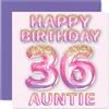 Stuff4 Biglietto di auguri per il 36° compleanno della zia, con palloncini glitterati rosa e viola, biglietto di auguri per la zia di 36 anni, da nipote e nipote, 145 mm