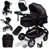 GaGaDumi Florida 3 in 1 Passeggino Trio, Carrozzina, Seggiolino Auto, e Passeggino Pieghevole, Navicella con Accessori Inclusi, 0-36 mesi, nero/nero