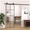 Gecheer Porta,Scorrevole,con Set Binario,con Ferramenta,in Vetro ESG e Alluminio,Nero e Traspareten,76x205 cm,griglie 4x2,Set Porte Sorrevoli con Kit Binario,Porta Scorrevole in Vetro e Alluminio