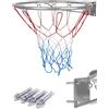 molti Canestro da basket, montaggio a parete, Ø 45 cm/37 cm, anello da basket con rete e viti di fissaggio, per esterni e interni (argento, 45 cm)