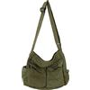 YILCER Borsa a tracolla in tela per donne e ragazze, borsa a tracolla in tela estetica, borsa a tracolla Hobo, borsa tote per scuola e viaggi, casual per tutti i giorni (verde militare-3), Verde