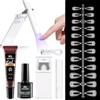 EBANKU Tip Unghie con Colla Gel Kit, 120 Pezzi Short Mandorla Unghie Finte Tips Set con Solido Colla per Unghie Finte, Mini Lampada UV LED Unghie, Base Coat, Kit Tip Unghie Finte per Saloni Domestico