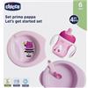 ARTSANA Chicco Set Composto da Tazza Training Cup Cucchiaio Piatto Pappa Calda 6 Mesi + Rosa