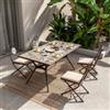 DEGHI Set pranzo tavolo con 160x90 cm top mosaico e 4 sedie pieghevoli in metallo marrone - Maestrale