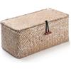 DOKOT Bianco Seagrass Cesta Vimini con Coperchio Cestini Portaoggetti Naturale (Piccolo 26cmx14cmx11cm H)
