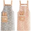 LEEQ 2pcs Grembiuli Cucina per Donne - Grembiuli Floreali per Cucinare e Cuocere, Grembiule da Cuoco Vintage, con Tasche, Carino Compleanno Regalo di Natale Grembiule per Mamma Moglie Nonna