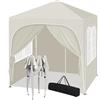 WOLTU Gazebo Pieghevole da Giardino, Gazebo Impermeabile Pop Up da 2x2m con Pannelli Laterali, Tendone da Esterno, Altezza Regolabile, Protezione UV, con Custodia, Beige