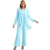 YiZYiF Tailleur Pantalone da Donna 3 Pezzi Completo in Chiffon da Cerimonia Eleganti Canotta +Manica Lunga Cardigan + Pantaloni Casual Business Outfit Cielo Blu L