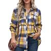 OIUHJN Camicie a quadri da donna, oversize, autunno a quadri, a maniche lunghe, con bottoni, camicetta alla moda, abbigliamento elegante da donna, giallo., XXL