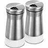 WSAMJIN 2 Pezzi Barattoli Spezie con Coperchi Rotanti, Barattoli per Spezie in Vetro e Acciaio Inossidabile, Barattolo Sale con 3 Tipi Fori Regolabili, Spezie Rotondi Vetro per Sale, Pepe, Erbe Aromatiche