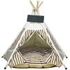 GIBZ Tenda Teepee per Animali Domestici Rimovibile e Lavabile Letto per Cani/Gatti Tenda da Gioco per Animali Domestici con Cuscino Caffè M