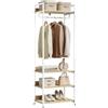 WOLTU Stand Appendiabiti con Ripiani Attaccapanni per Cameretta Guardaroba con Scarpiera Scaffale Porta Abiti in Legno e Acciaio 60x40x170 cm