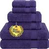 Cotton Paradise Set di 6 asciugamani da bagno turchi in 100% cotone morbido e assorbente, 2 asciugamani da bagno, 2 per le mani, 2 salviette, viola