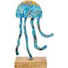 DRW Figura di una medusa di ferro con base in legno in blu 18x10x32 cm