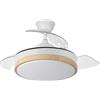 Eden pulse Ventilatore bianco e faggio, 3 pale pieghevoli 6 velocità, LED integrato 3 temperature, 32/47x40/91 cm
