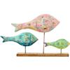 DRW Figura di 3 pesci di ferro con base in legno in blu, rosa e verde 83x16x51 cm