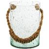 DRW Portacandele in vetro con manico a corda in trasparente e naturale, 16 x 16 x 24 cm