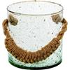DRW Portacandele in vetro con manico in corda in trasparente e naturale, 15 x 15 x 15 cm