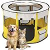 ALLSOPETS Recinto per Cani da Interno Pieghevole, Anche per Esterno, Box Traspirante Portatile per Gatti Conigli Cuccioli con Borsa da Trasporto, per Viaggi e Campeggio (Giallo, M)