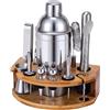 Lebarstor Set Shaker Cocktail Kit Barman con Supporto, Set Barman in Acciaio INOX da 750ML 12 pezzi con dosatore misurino cocktail, Kit Barman Professionale Completo per Home Bar, Regali per Papà (Argento)