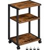 HOOBRO Scaffale Porta Stampante a 3 Ripiani, Carrello con Rotelle Bloccabili e Piedini, con 2 Ganci, 42 x 28 x 64 cm, Design Industriale, per Ufficio, Soggiorno, Cucina, Marrone Vintage EBF28PS01