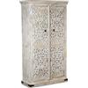 DRW Armadio con 2 Ante intagliate con Mandala in Legno Bianco decape 100x40x180 cm, Tessuto, Verde, Medidas: 88.5x72x102.5 cm