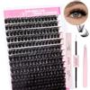 Fadlash Kit di Estensioni Ciglia 0.07 D Arricciatura 12-18mm 100D Finte Ciuffetti Naturali Ciglia Individuali Bond and Seal,Pinzette per Ciglia a Grappolo DIY per Uso Personale