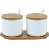 Yhuasia Zuccheriera, Zuccheriera Moderna, Zuccheriera Ceramica, Vasetti da Condimento con Cucchiai Vasetti In Ceramica con Cucchiai e Coperchi In Bambù Per La Conservazione di Zucchero, Sale (Bianco)