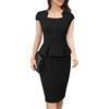 HOMEYEE Vestito delle Donne Elegante cap Sleeve Peplo Colore Solido Vestito da Cocktail Retro Lavoro d'ufficio Vestito Aderente B992(L, Nero)