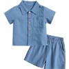 AIEOE Bambino Neonato Bambina in Cotone Lino T-shirt Tops Shorts Set di 2 Abiti Estivi per 3-4 Anni Blu B