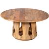 DRW Tavolino Rotondo in Legno Naturale 90 x 90 x 48 cm, Ferro e Pietra, Nero e Bianco, Medidas: 42x36x92 cm