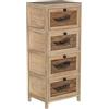 DRW Cassettiera in Legno con 4 cassetti in Vimini con Foglia in Naturale e Nero 40x30x94 cm, Trasparente e Arancione, Medidas: 10x10x9 cm