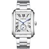 JewelryWe Orologio da uomo in acciaio inox, analogico, al quarzo, con cinturino in acciaio inox, design meccanico, impermeabile, rettangolare, per uomini e ragazzi, 2-bianco/argento, Minimalista