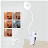 Akynite 3W Luce da Letto USB Ricaricabile con Pinza, Carica di Tipo C, 5 Colore e 5 Intensità, 28 LED Clip Lampada da Lettura senza Fili, Lampada Letto Libro per Bambini, Luce Pinza Portatile, Bianco