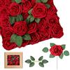 SVUPUE Rose artificiali, 25 pezzi, fiori artificiali, rosette con foglia, per bouquet di nozze fai da te, regalo di San Valentino, decorazione per la casa, rosso