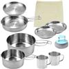 burkfeeg Pentole Campeggio Acciaio Inox, Set Pentole Da Campeggio Da 9 Pezzi, 2-3 Persone, Set Da Cucina Da Campeggio Pieghevole, Per Pentole, Per Picnic, Campeggio, Escursionismo
