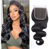 Rebasar Lace Closure per Capelli 4x4 Body Wave Trasparente Swiss Lace Capelli Umani Ondulati Free Part con Hairline Naturale per Donna 14 Pollici