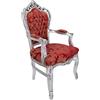 Way Home Store - Poltrona 100% Barocco Stile Francese Luigi XVI - Legno Foglia Silver e Tessuto Rosso con Foglie Ricamate - Dimensioni 68 x 65 x 108 cm