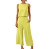 Yegirlzs Tuta Donna Completa Cotone e Lino Leggera Due Pezzi Senza Maniche Top + Pantaloni Lino Set Elegante Taglie Forti Completo Larghi Tuta Streetwear A Giallo1 XS