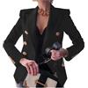 OMZIN Donna Vintage Tinta Unita Casual Manica Lunga Risvolto Doppio Petto Giacca Blazer Cropped Blazer Nero S