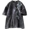 GURUNVANI Maglietta oversize da uomo a maniche corte con grafica lavata, camicie giapponesi, nero, XX-Large