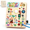 Hoarosall Giocattolo Montessori, tavola con Motivo Dinosauri, per Bambini a Partire da 1 Anno, Activity Board in Legno con 10 interruttori e 23 luci a LED, Giocattolo sensoriale per attività motorie