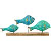 DRW Figura di 3 Pesci di Ferro con Base in Legno in Blu 72x10x28 cm