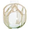 DRW Vaso rotondo in vetro con corda in trasparente e naturale, 23 x 23 x 23 cm