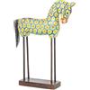 DRW Figura di cavallo in legno con gambe in metallo giallo e blu 27x8x40 cm
