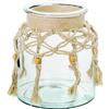 DRW Vaso portacandele in vetro con corda in trasparente e naturale, 20 x 20 x 22 cm