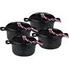 KAMBERG Set di 4 Mini Cocotte, Diametro 12 cm Rotonde Nere, Fusione di Alluminio, Rivestimento Effetto Pietra, Compatibile con Tutti i Piani Cottura, Incluso Quello a Induzione, Senza PFOA