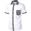 LucMatton Camicia da uomo elegante con stampa leopardata patchwork a maniche corte con bottoni per feste in club, Leopardo bianco., M